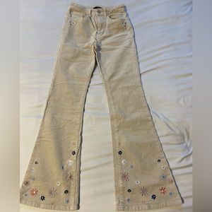Corduroy Pants with Flower Embroidery